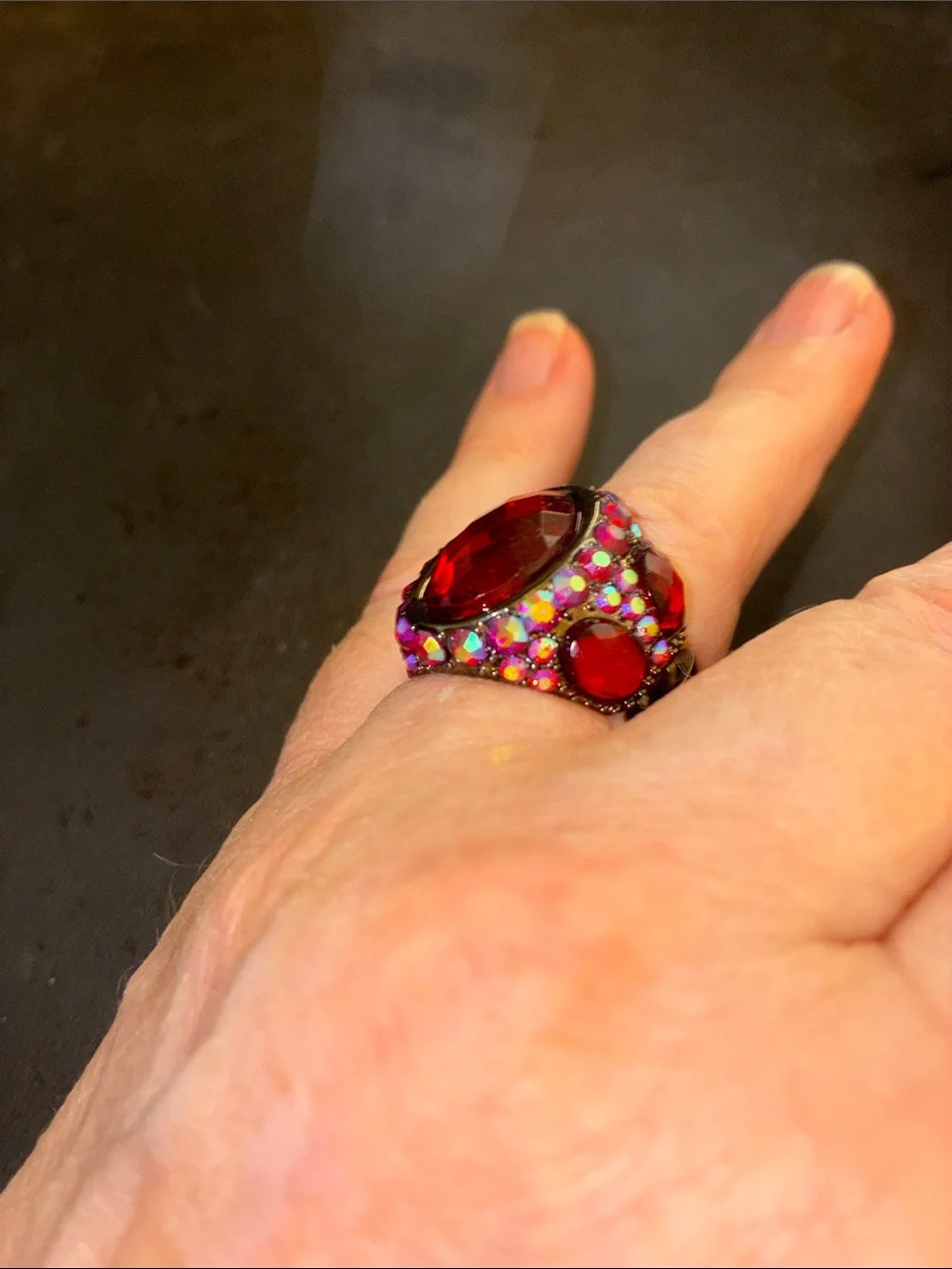 Vintage-Inspired Red Crystal Statement Stretch Ring